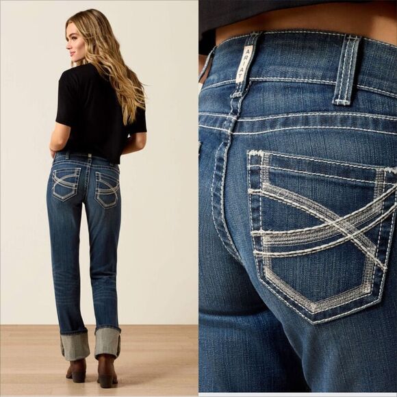 Ariat Womens REAL Mid Rise Stretch Ivy Stackable Straight Leg Jean Size 34 - Picture 2 of 9